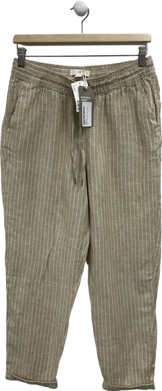 H&M Beige Striped Linen Trousers UK 8
