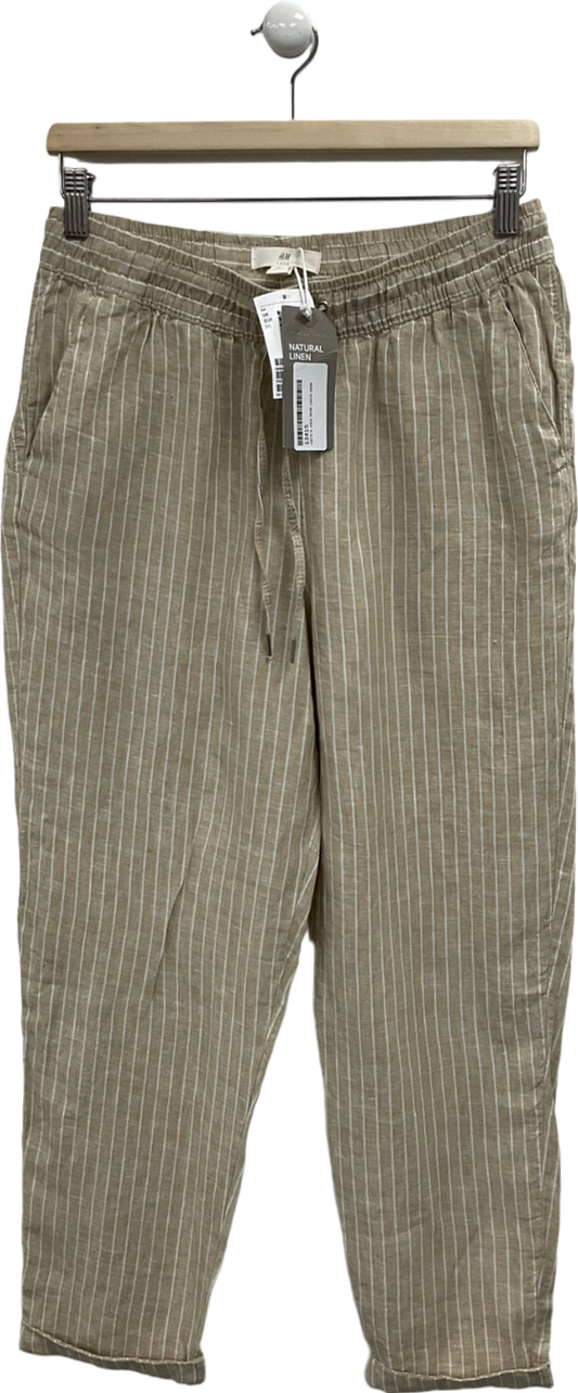 H&M Beige Striped Linen Trousers UK 8