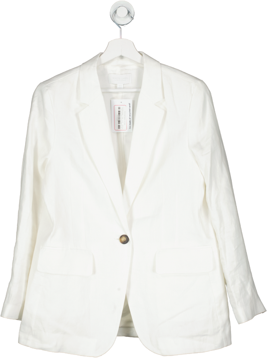 The White Company White Single Breasted Linen Blazer UK 14