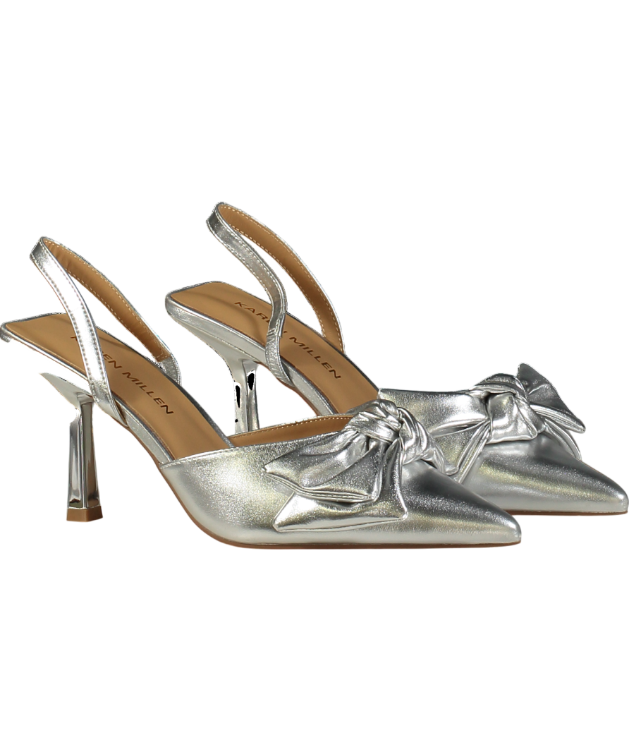Karen Millen Metallic Silver Extreme Bow Slingback Court Heel UK 6 EU 39 👠