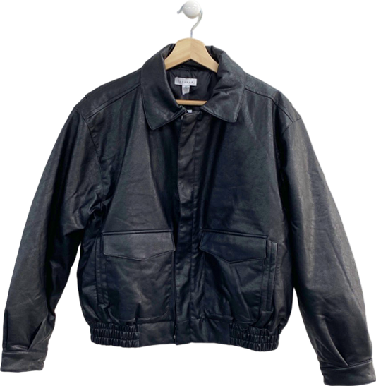 Topshop Black Faux Leather Bomber Jacket UK S