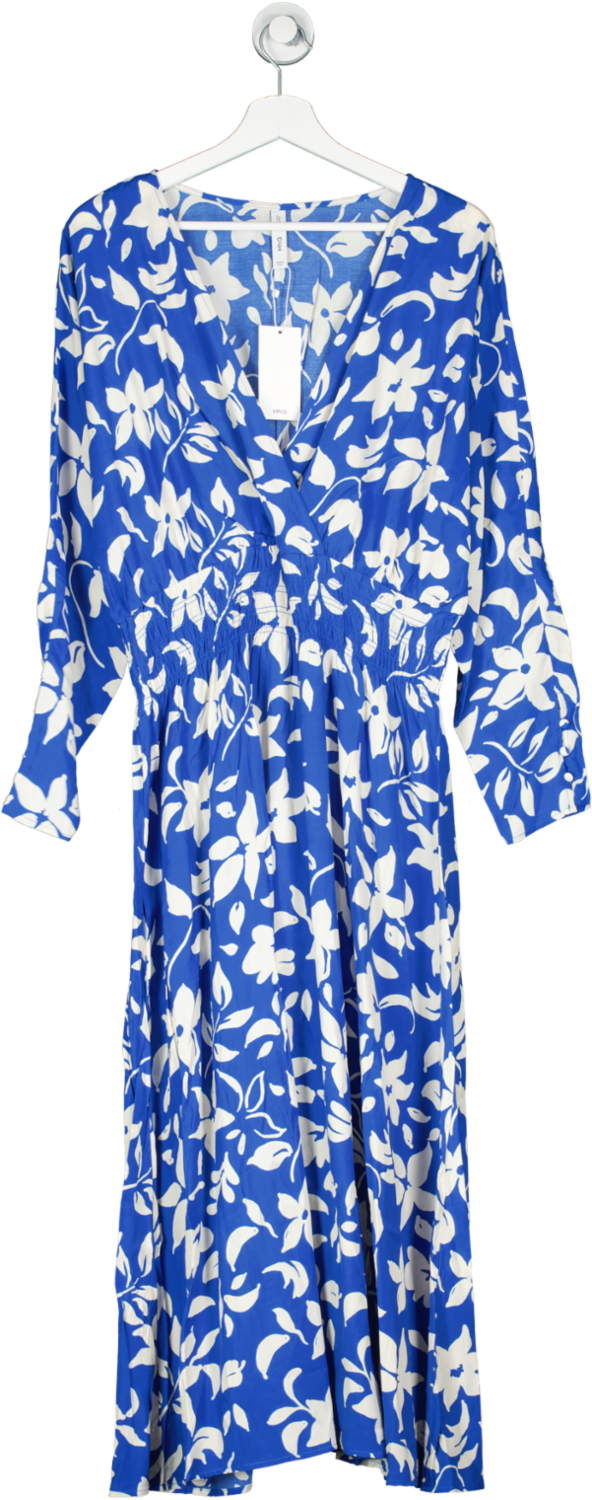 MANGO Blue Printed Dress With Ruffle Detail BNWT UK 14