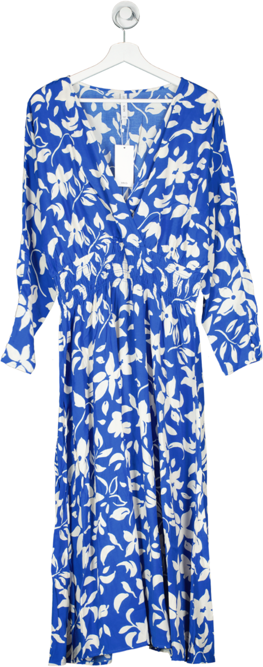 MANGO Blue Printed Dress With Ruffle Detail BNWT UK 14