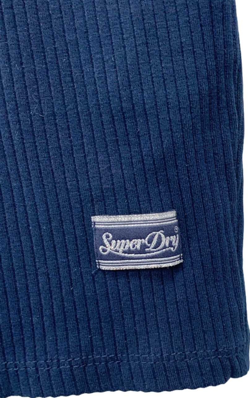 Superdry Navy Ribbed cotton Harper Bardot Dress UK 12