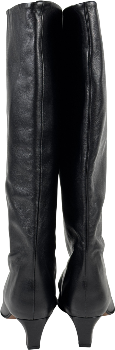 ASOS Premium Pull On Chisel Toe Knee Boots In Black Leather UK 7 EU 40 👠