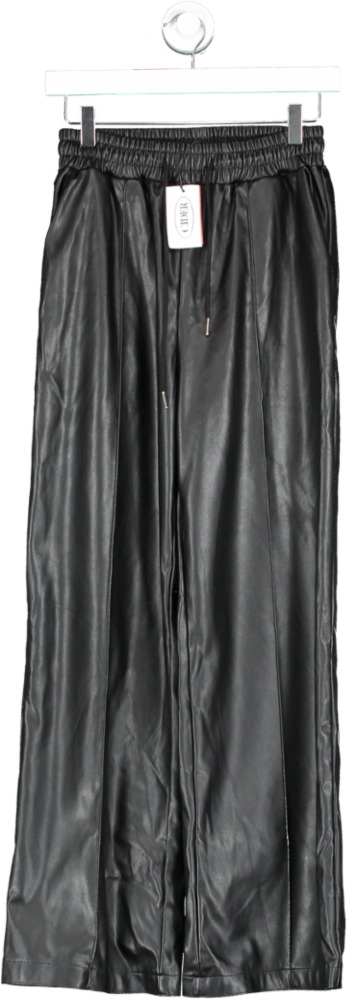 Cider Black Leather Look Drawstring Trousers UK XS