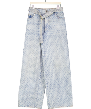 Tommy Hilfiger Blue Monogram Logo Wide Leg Jeans UK 6