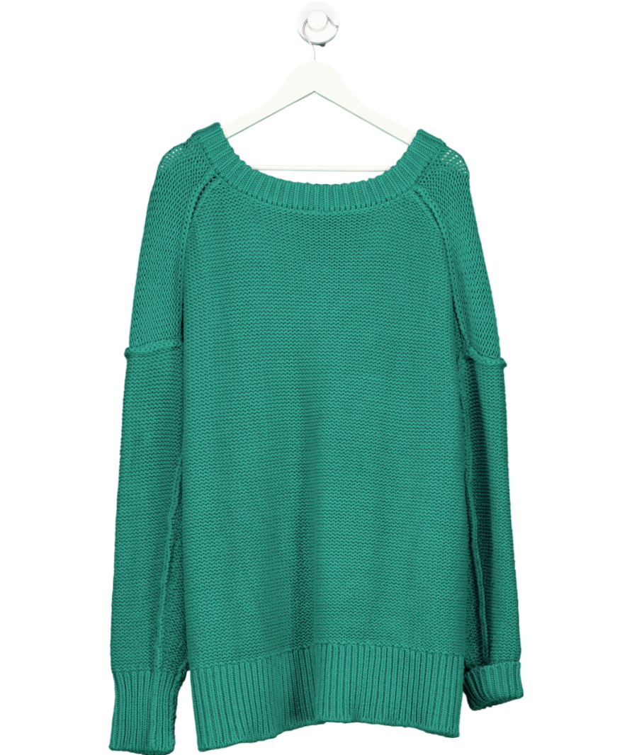 Free People Green Alli Cotton blend Slouchy V-Neck Sweater UK XS