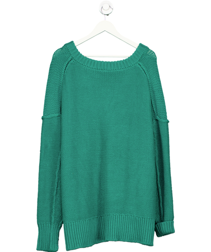 Free People Green Alli Cotton blend Slouchy V-Neck Sweater UK XS