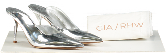 Gia Borghini Silver 85mm Abella mirror faux leather mules UK 6