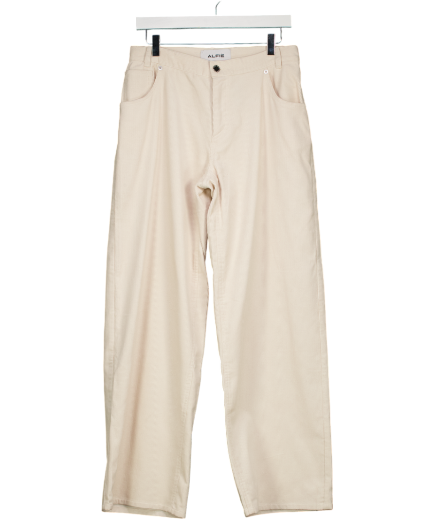 ALFIE Beige Straight Wide Corduroy Trousers UK L