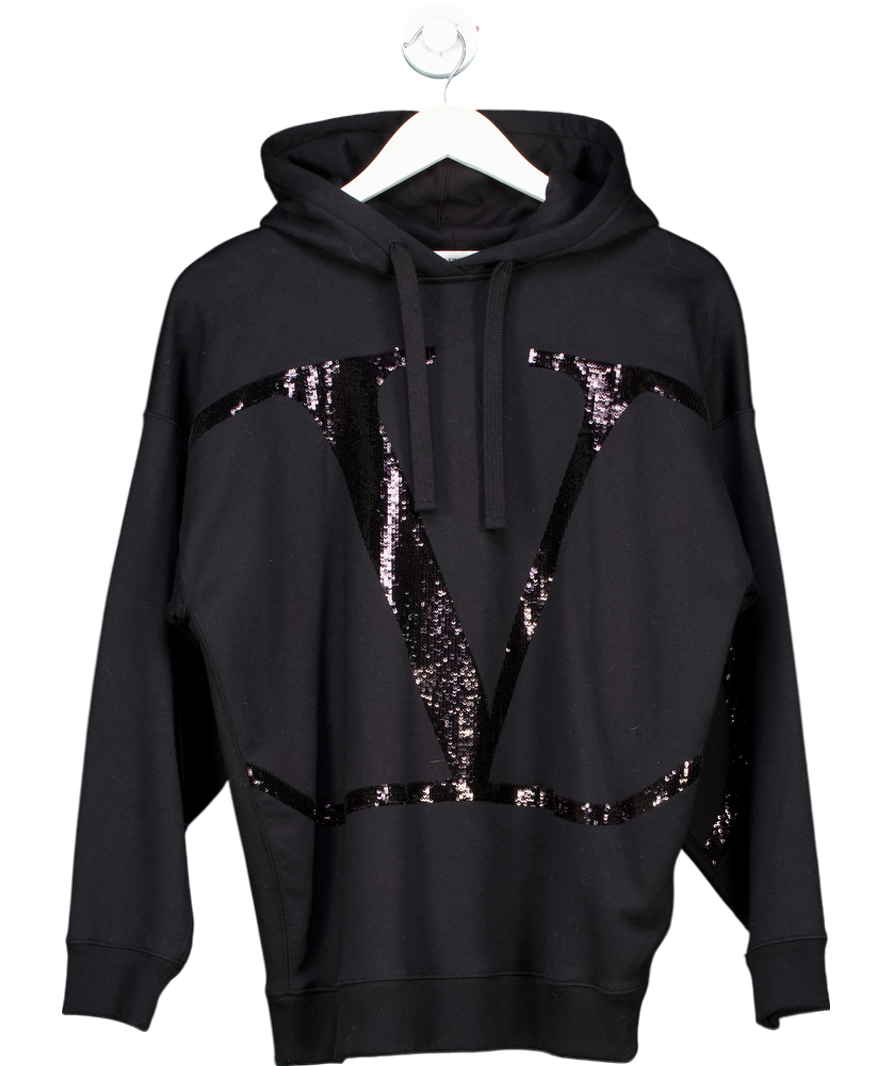 Valentino Garavani Black Sequin V-Logo Hoodie UK XS