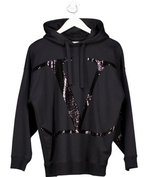 Valentino Garavani Black Sequin V-Logo Hoodie UK XS