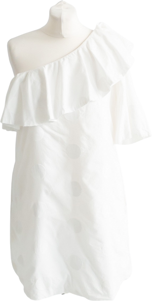 Paper London White Jacquard Polka Dot One Shoulder Mini Dress UK 12