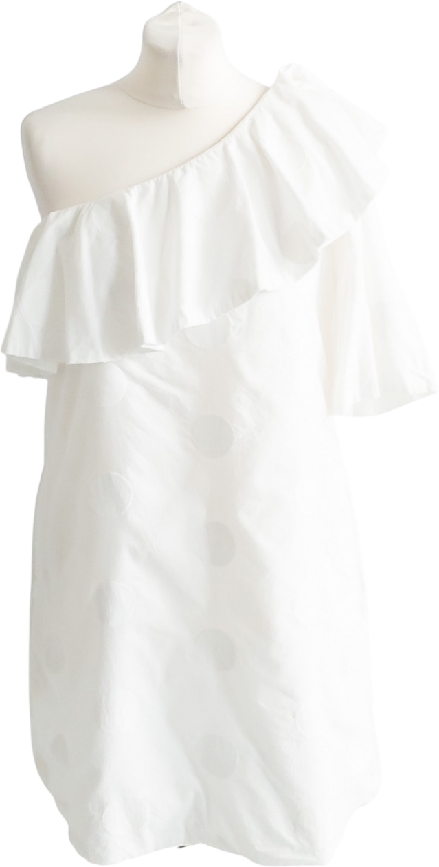 Paper London White Jacquard Polka Dot One Shoulder Mini Dress UK 12