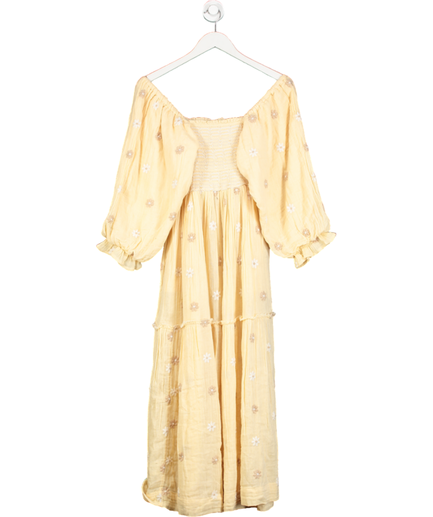 Free People Yellow Dahlia Embroidered Maxi Dress UK XS
