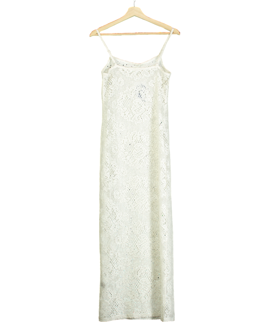 4th & Reckless White Agnes Crochet-pattern Knitted Maxi Dress UK 6