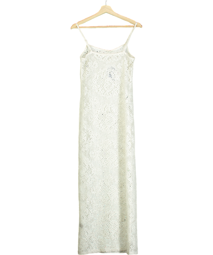 4th & Reckless White Agnes Crochet-pattern Knitted Maxi Dress UK 6