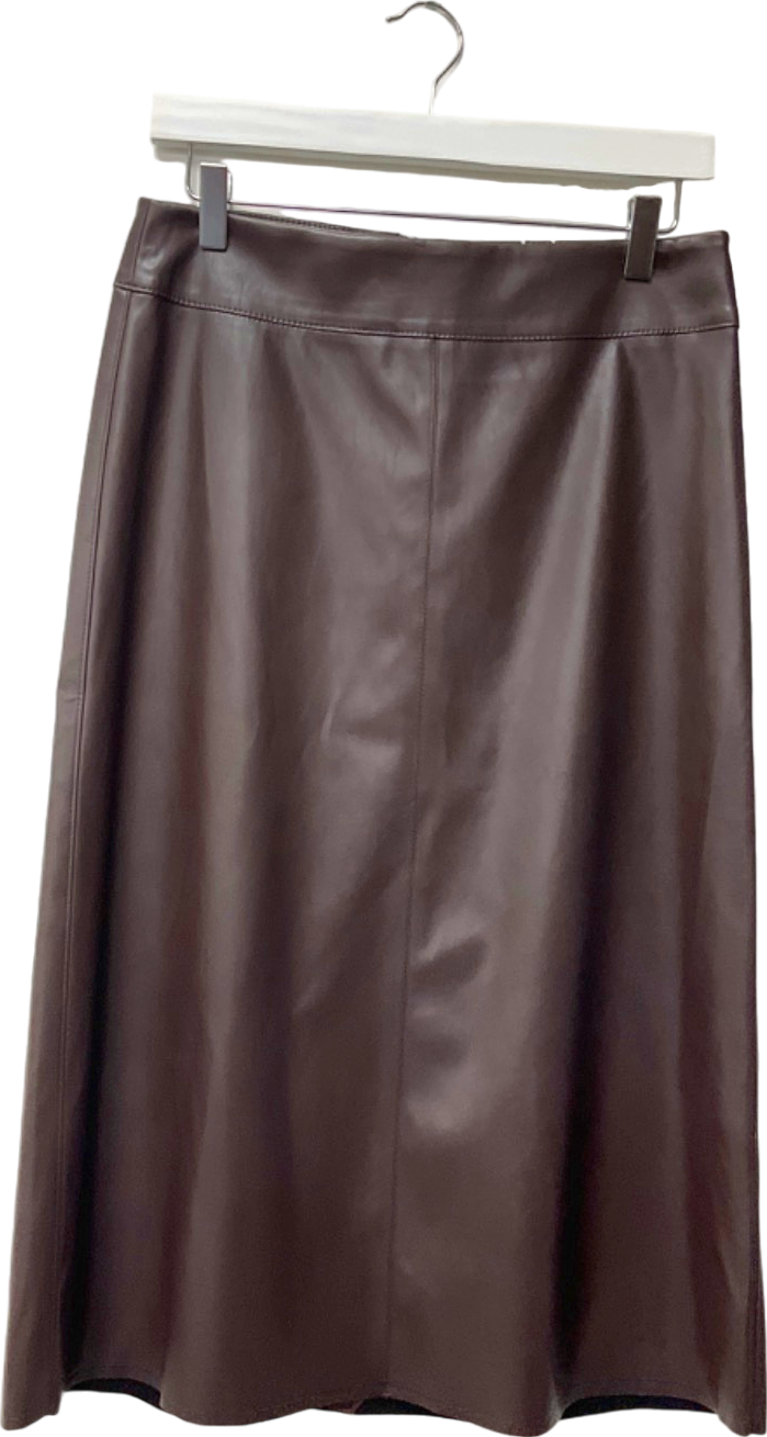 M&S Brown Faux Leather Midi Skirt UK 10