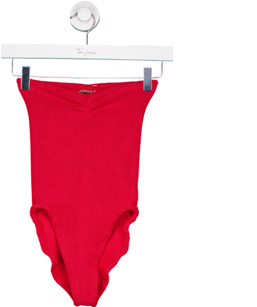 Hunza G Red Brooke Seersucker Bandeau Swimsuit UK Onesize