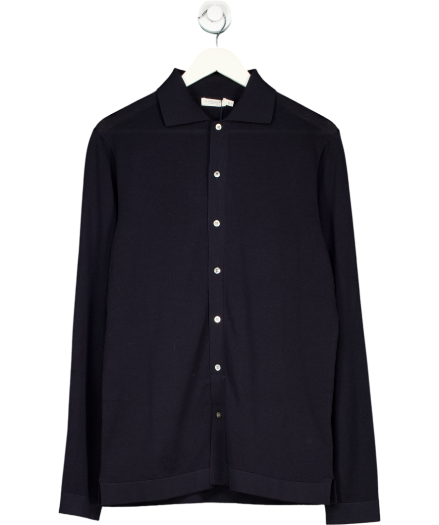 Suit Supply Blue Long Sleeve Polo Cardigan in Californian Cotton & Mulberry Silk UK M