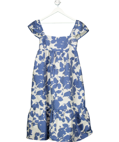 & Other Stories Blue Abstract Print A-line Midi Dress UK 12