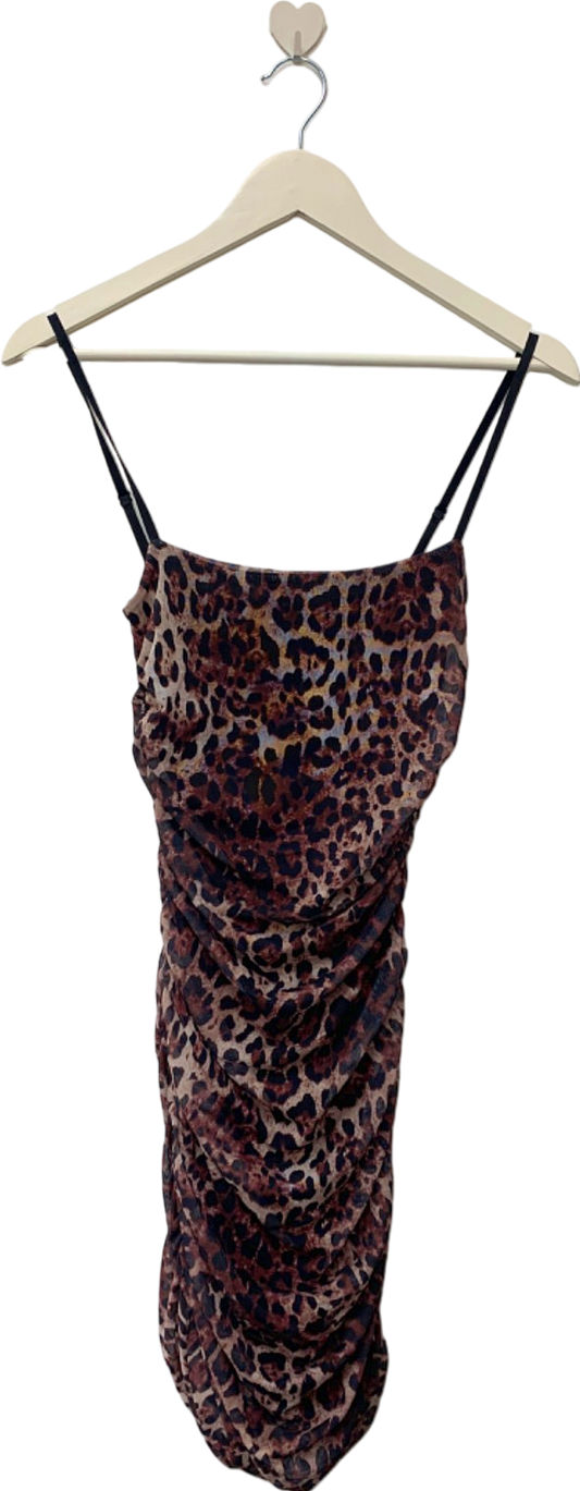 Nasty Gal Leopard Print Ruched Mini Dress UK S