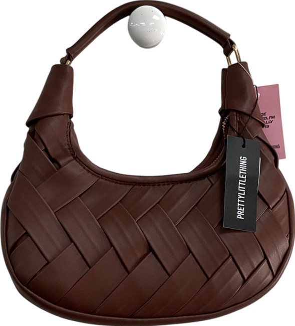PrettyLittleThing Brown Chocolate Pu Weave Crescent Hand Bag