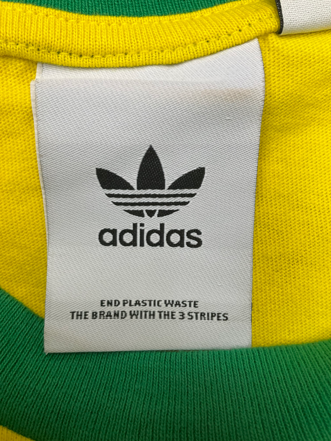 adidas Yellow Cropped 3 Stripe Team T-shirt UK M
