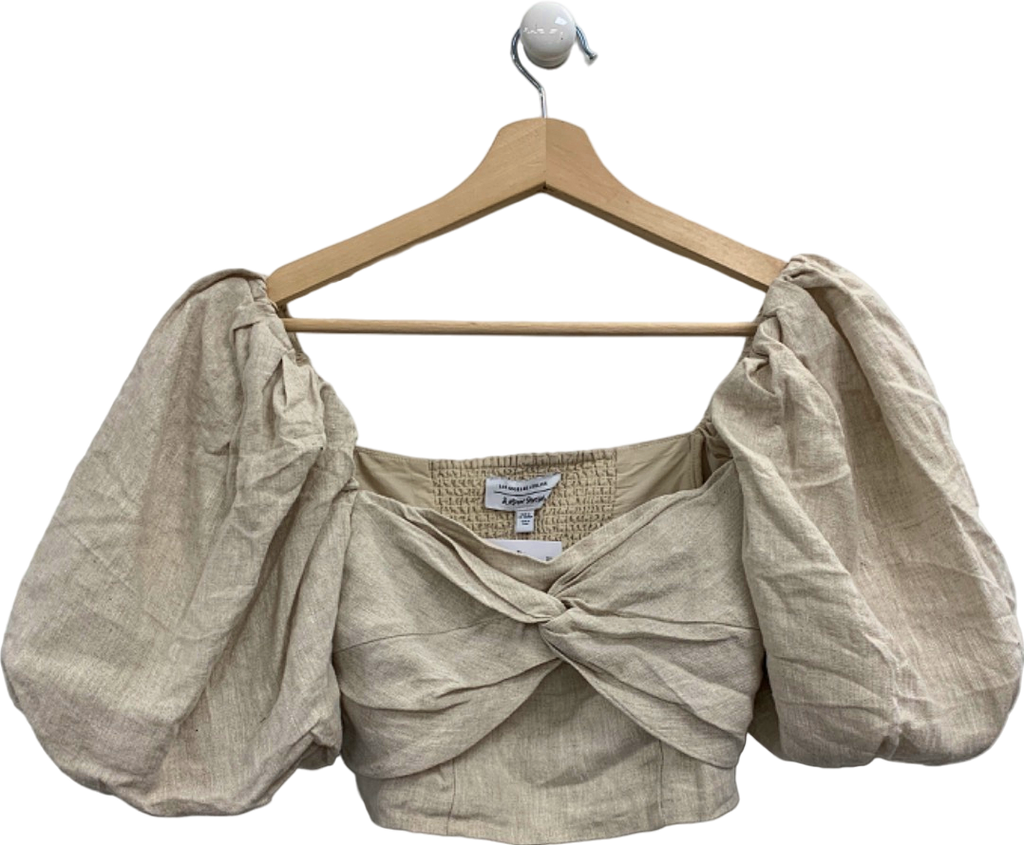 & Other Stories Beige Puff Sleeve Linen Crop Top UK 6