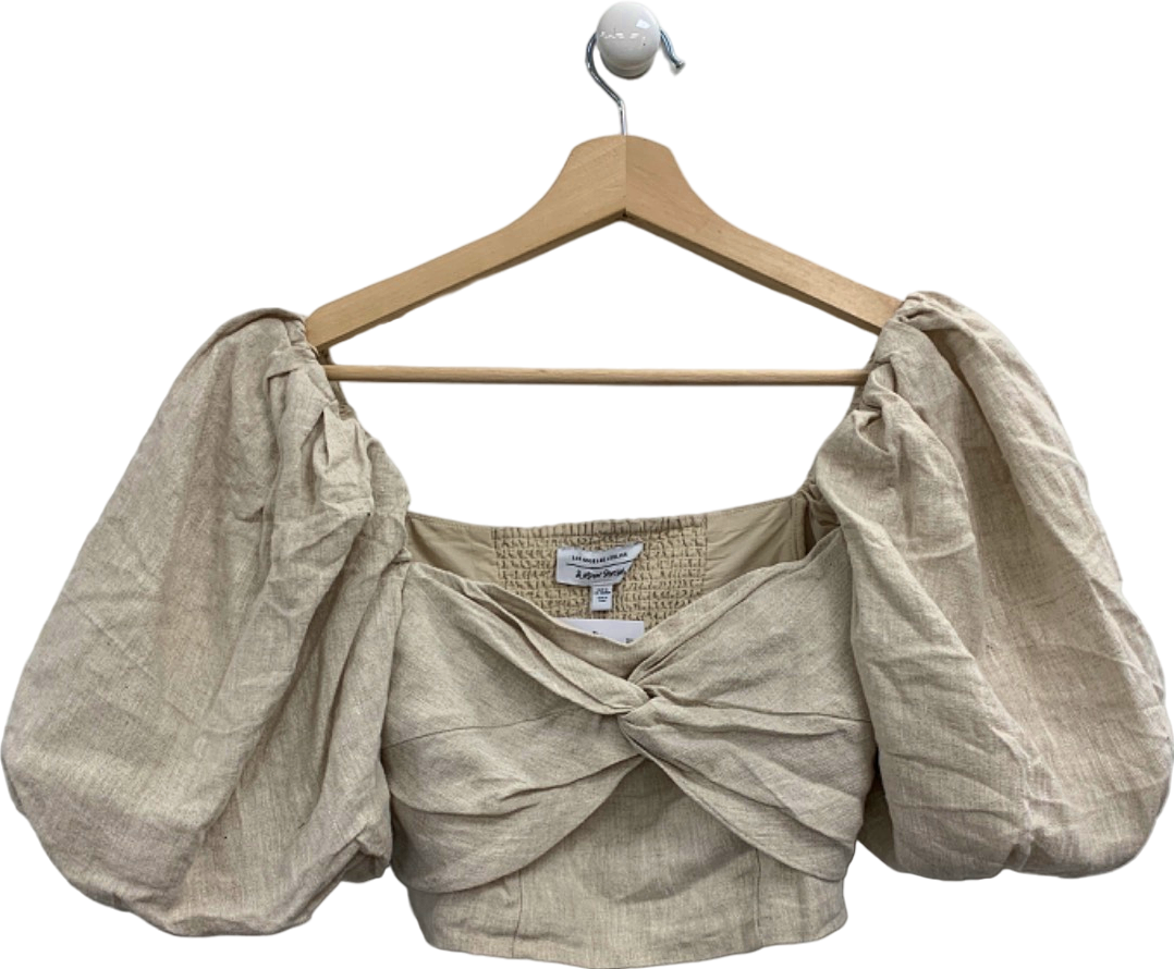 & Other Stories Beige Puff Sleeve Linen Crop Top UK 6