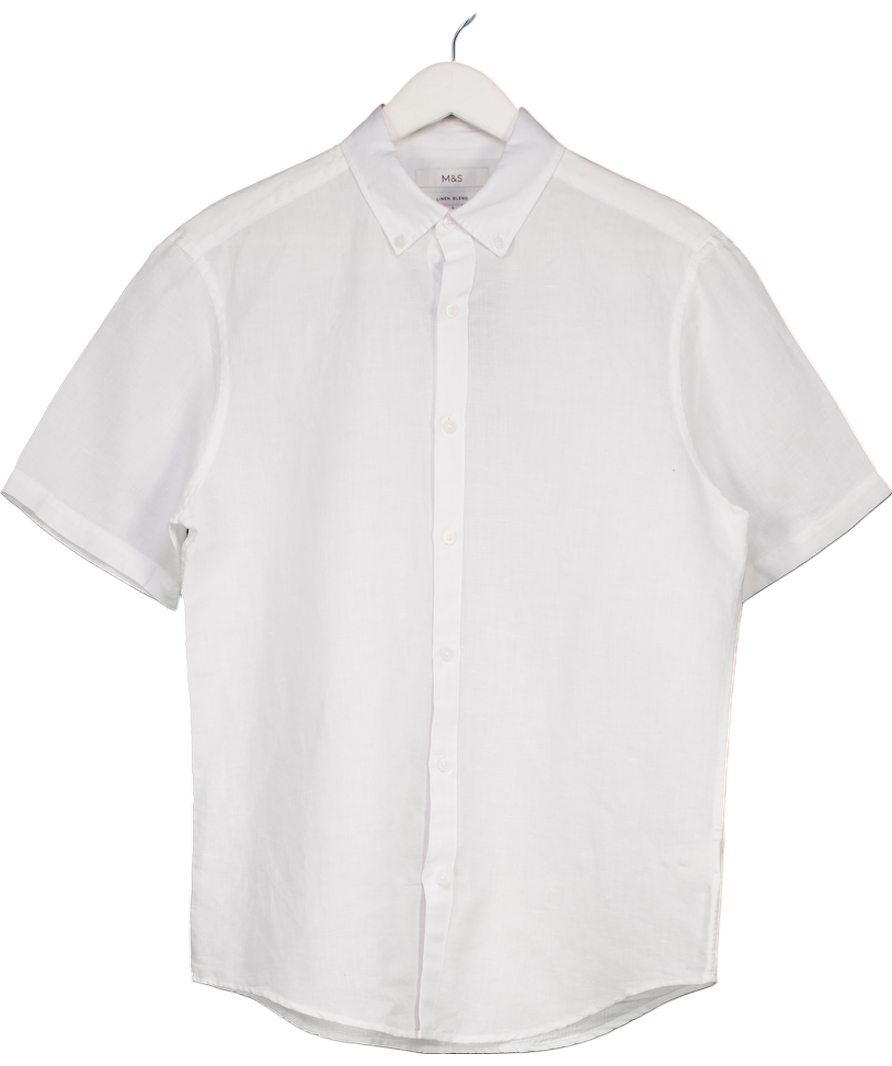 M&S White Linen Blend Short Sleeve Shirt UK S