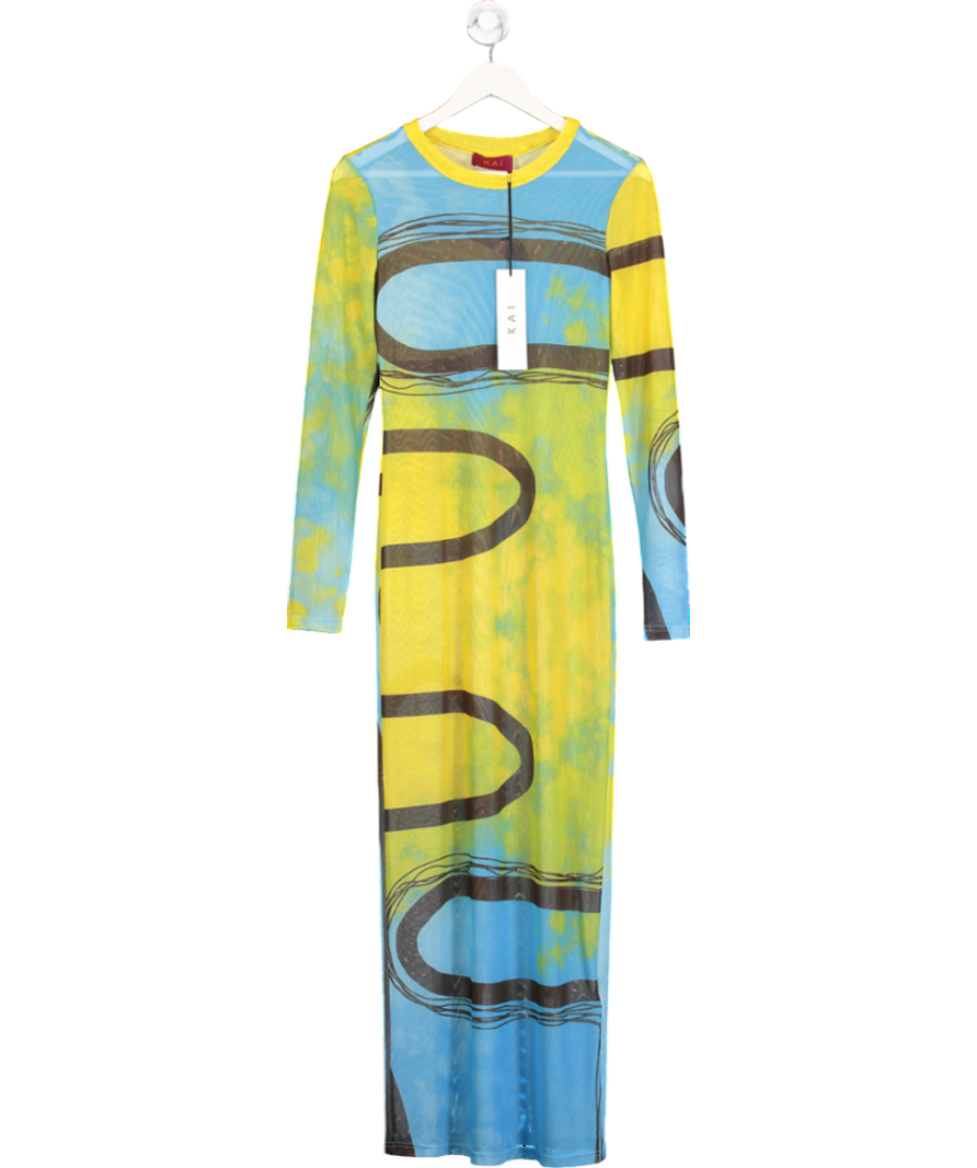 kai Yellow Long Sleeve Mesh Maxi Dress UK L