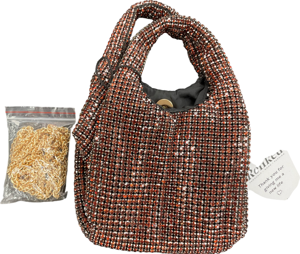 boohoo Mini Tote Bag Women Blingbling Sparkle Purse Crystal Clutch Handbags Silver Party Prom Wedding Red One Size