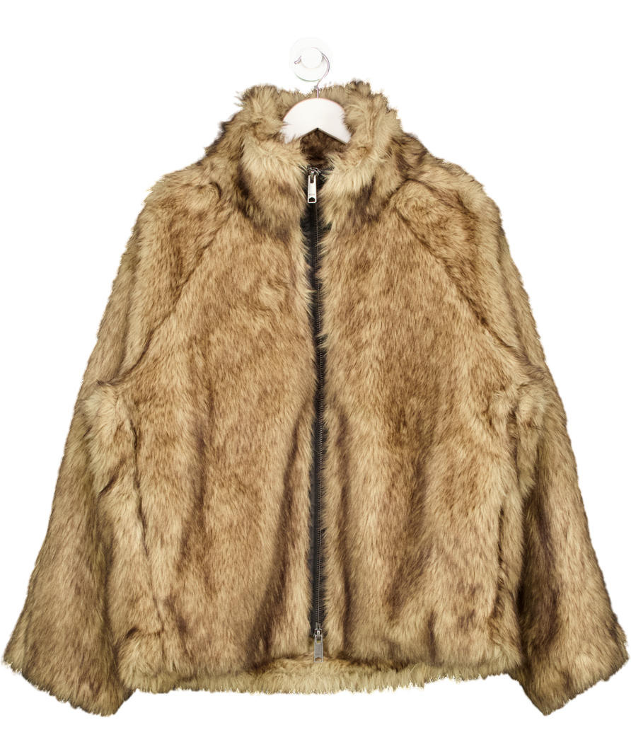 Weekday Brown Alice Faux Fur Jacket UK L