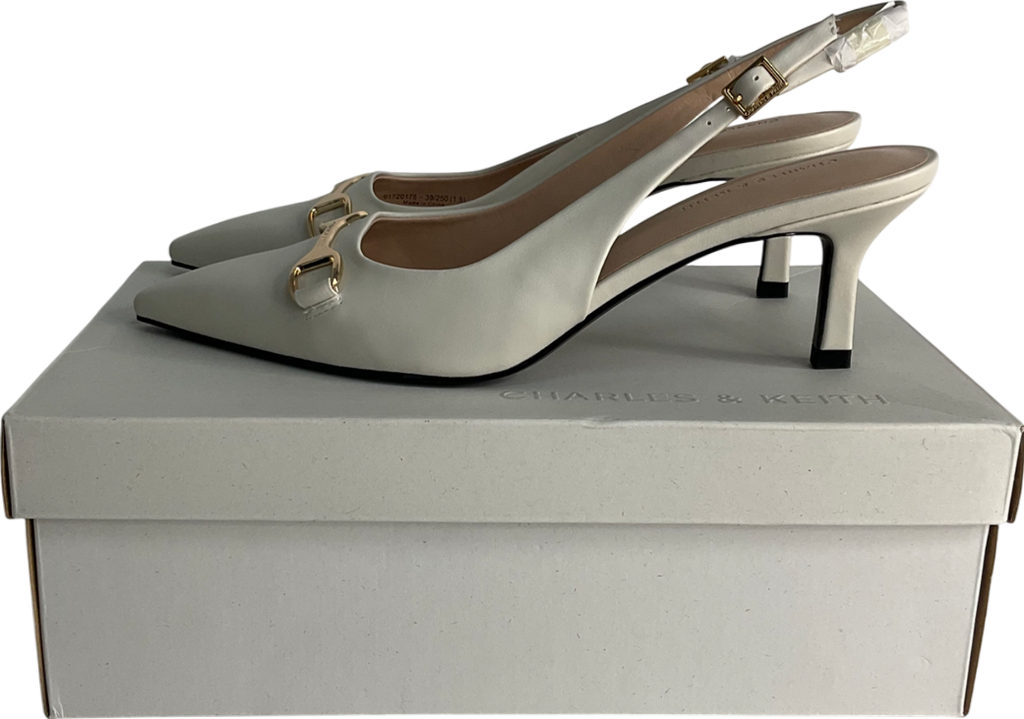 Charles & Keith Cream Leslie Metallic-accent Slingback Pumps UK 6 EU 39 👠