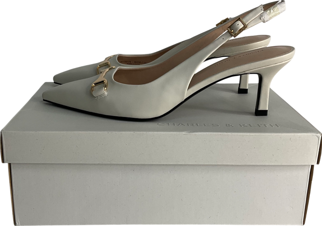 Charles & Keith Cream Leslie Metallic-accent Slingback Pumps UK 6 EU 39 👠