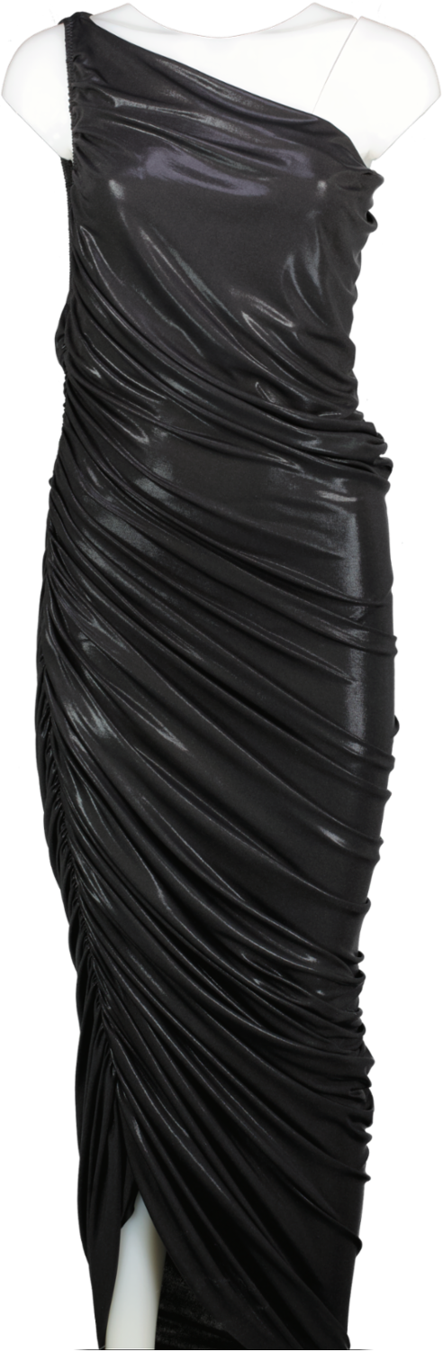 Norma Kamali Shiny Black Ruched One Shoulder Doana Dress UK S