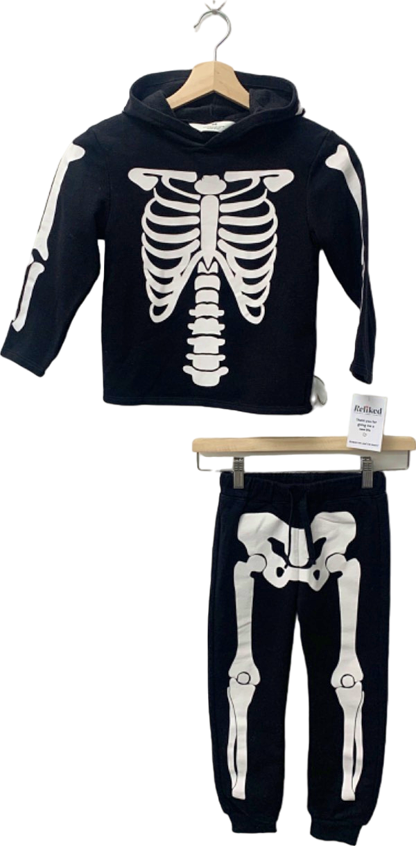 H&M Black Skeleton Print Hoodie and Joggers Set UK 4-6Y