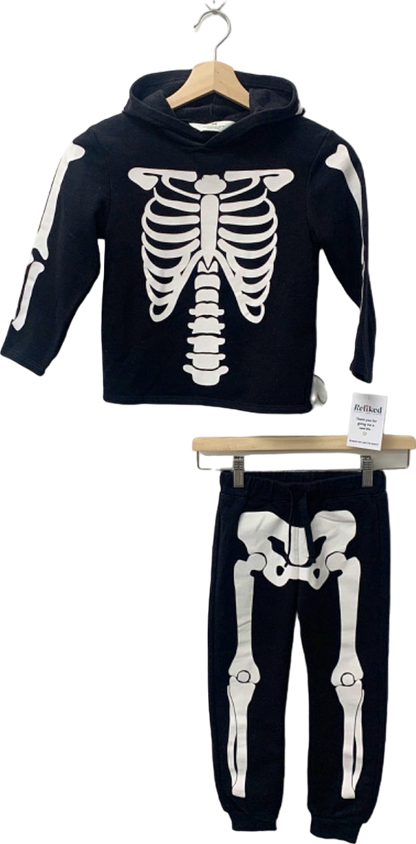 H&M Black Skeleton Print Hoodie and Joggers Set UK 4-6Y