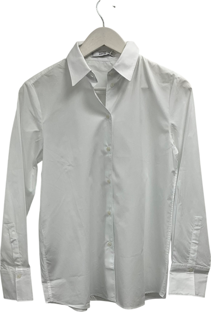 MANGO White Cotton Blend Shirt UK XS