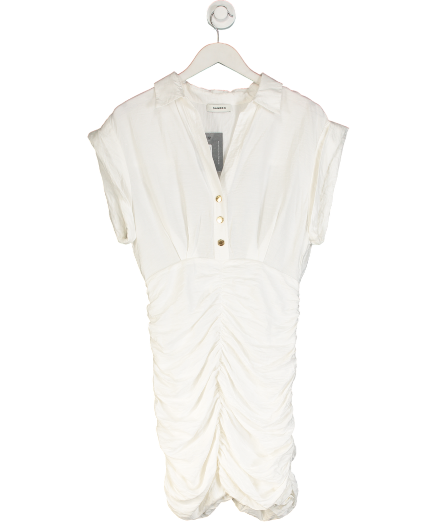 Sandro Ivory White Ruched Woven Mini Shirt Dress UK 8