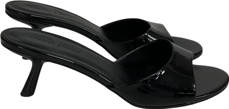 Charles & Keith Patent Slant Heel Mules - Black Patent UK 5 EU 38 👠