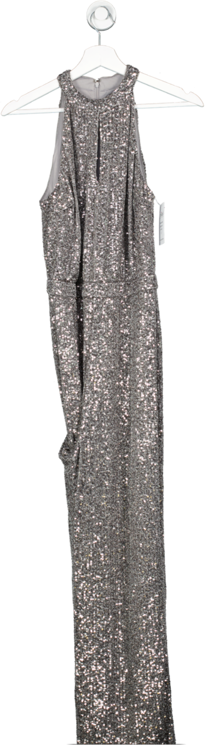 SOSANDAR Metallic Sequin Halterneck Maxi Dress UK 6