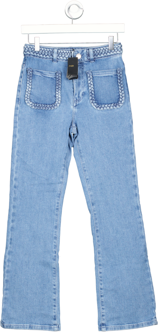 Maje Blue Platano Flared Braided-trim Stretch-denim Jeans UK 8