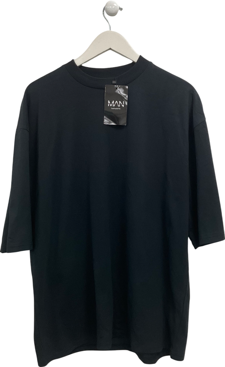 boohooMan Black Oversized Heavyweight Half Sleeve T-shirt UK M