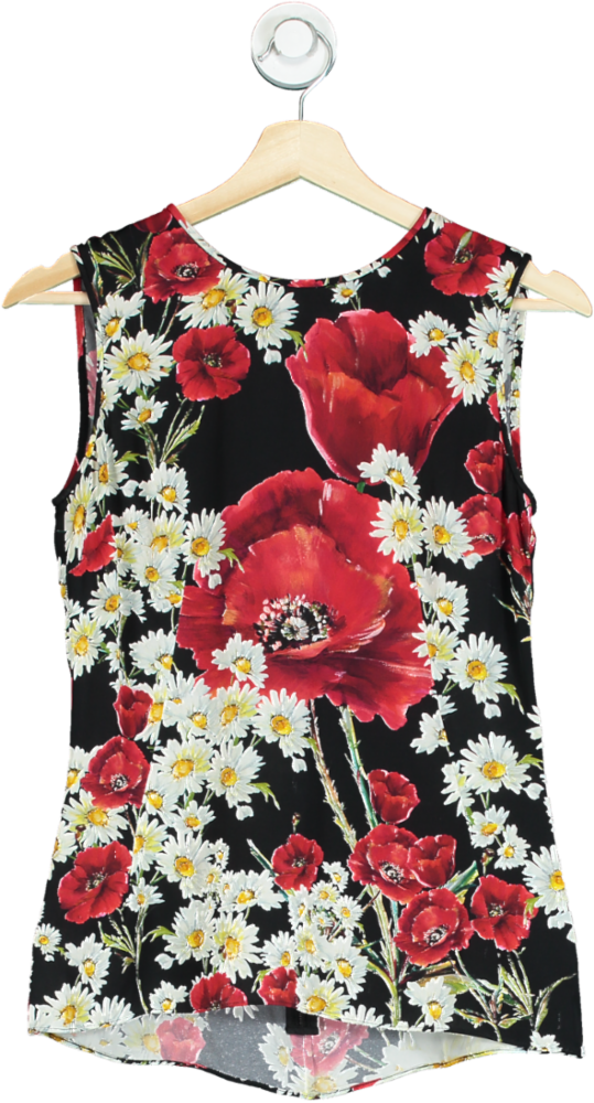 Dolce & Gabbana Black Silk Poppy Print Top It42 UK 10