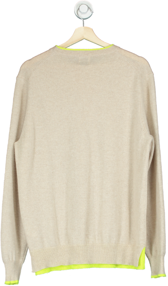 Madeleine Thompson Beige Neon Trim Cashmere Jumper UK M