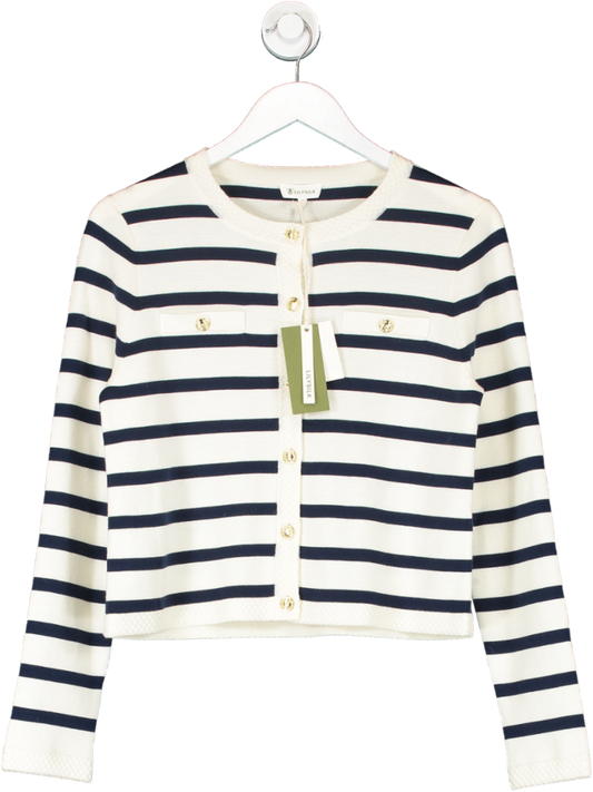 LILYSILK Cream Gariana Striped Wool Cardigan UK S