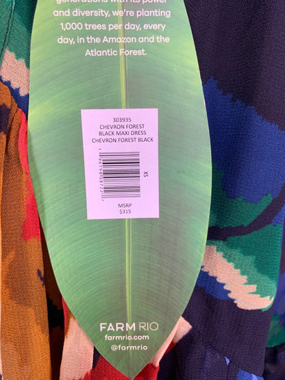 Farm Rio Multicoloured Chevron Forest Black Maxi Dress UK XS